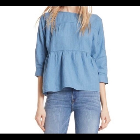 FRAME Blue Heaven Linen Peplum Top EUC - Picture 1 of 12